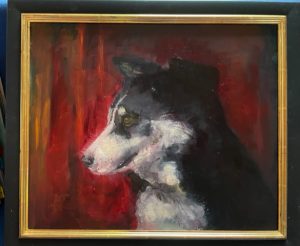 Dinie Goedhart. 'Portret hond', 50 x 60, olieverf op paneel, 2022