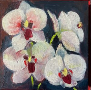 Orchideeën, 14 x 14, olieverf op paneel, 2023